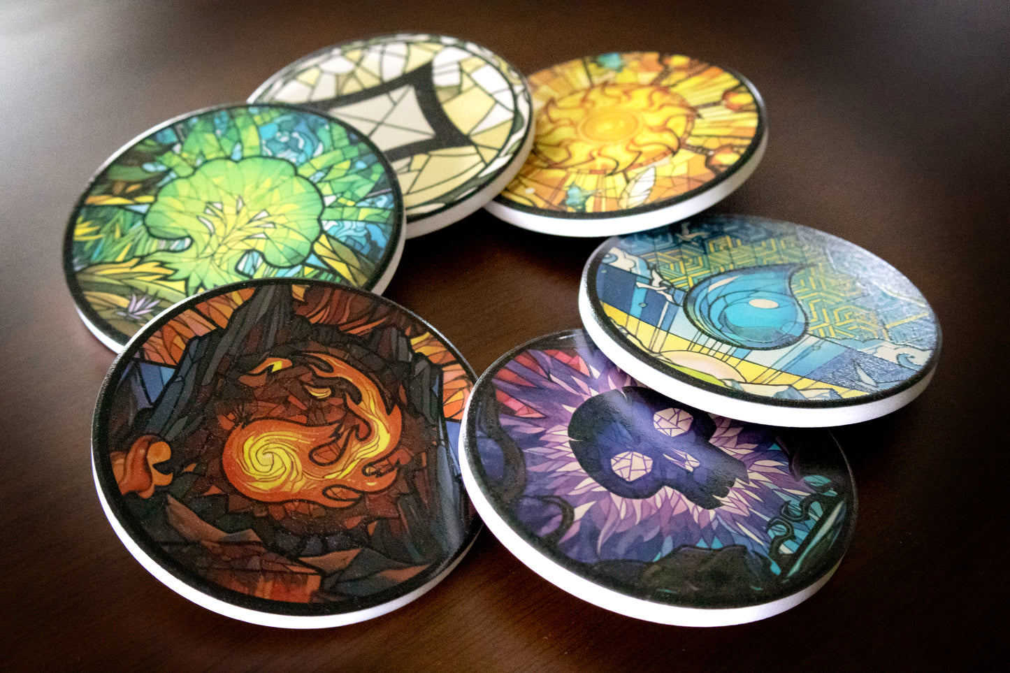 Magic: The Gathering - Stained Glass Mana Lands Ceramic Coasters - Set of 6