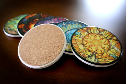 Magic: The Gathering - Stained Glass Mana Lands Ceramic Coasters - Set of 6
